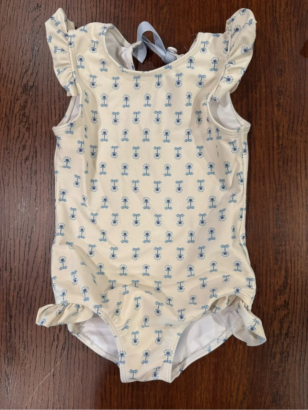 Cream Minnow Floral Ruffle One-Piece Bodysuit for Girls